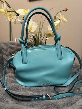 Calvin Klein Tinley Turquoise Leather Satchel EUC retail $188